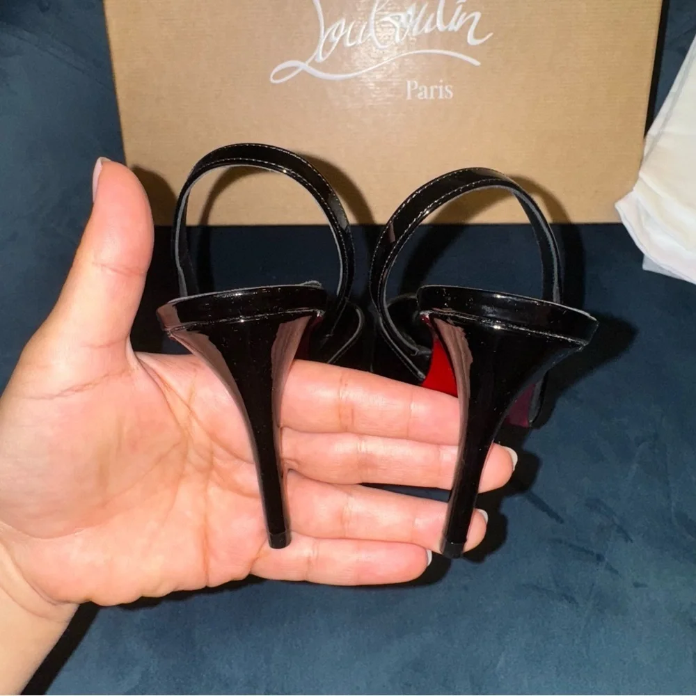 New Size 37.5 Christian Louboutin Posticha 80 leather and PVC slingback pumps